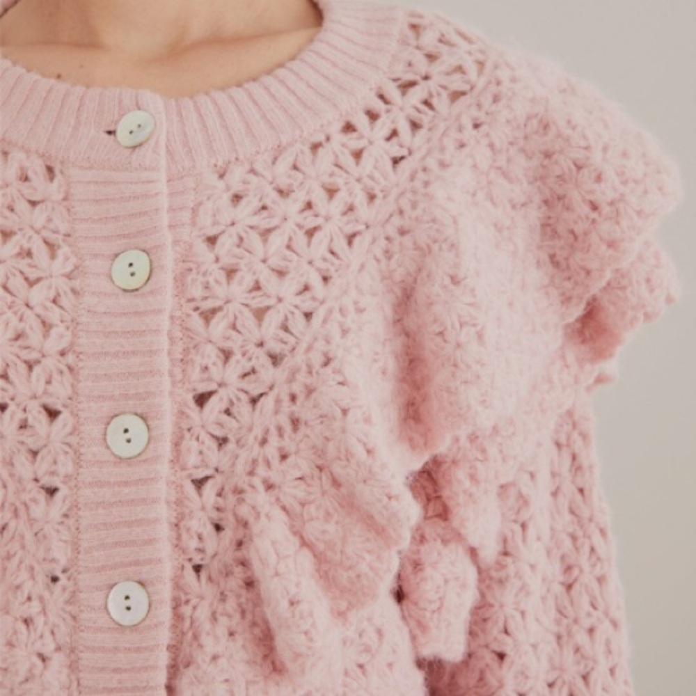 NWT FARM RIO Bohemian
Flower Texture ruffled openwork knit cardigan Sweater - Picture 7 of 12